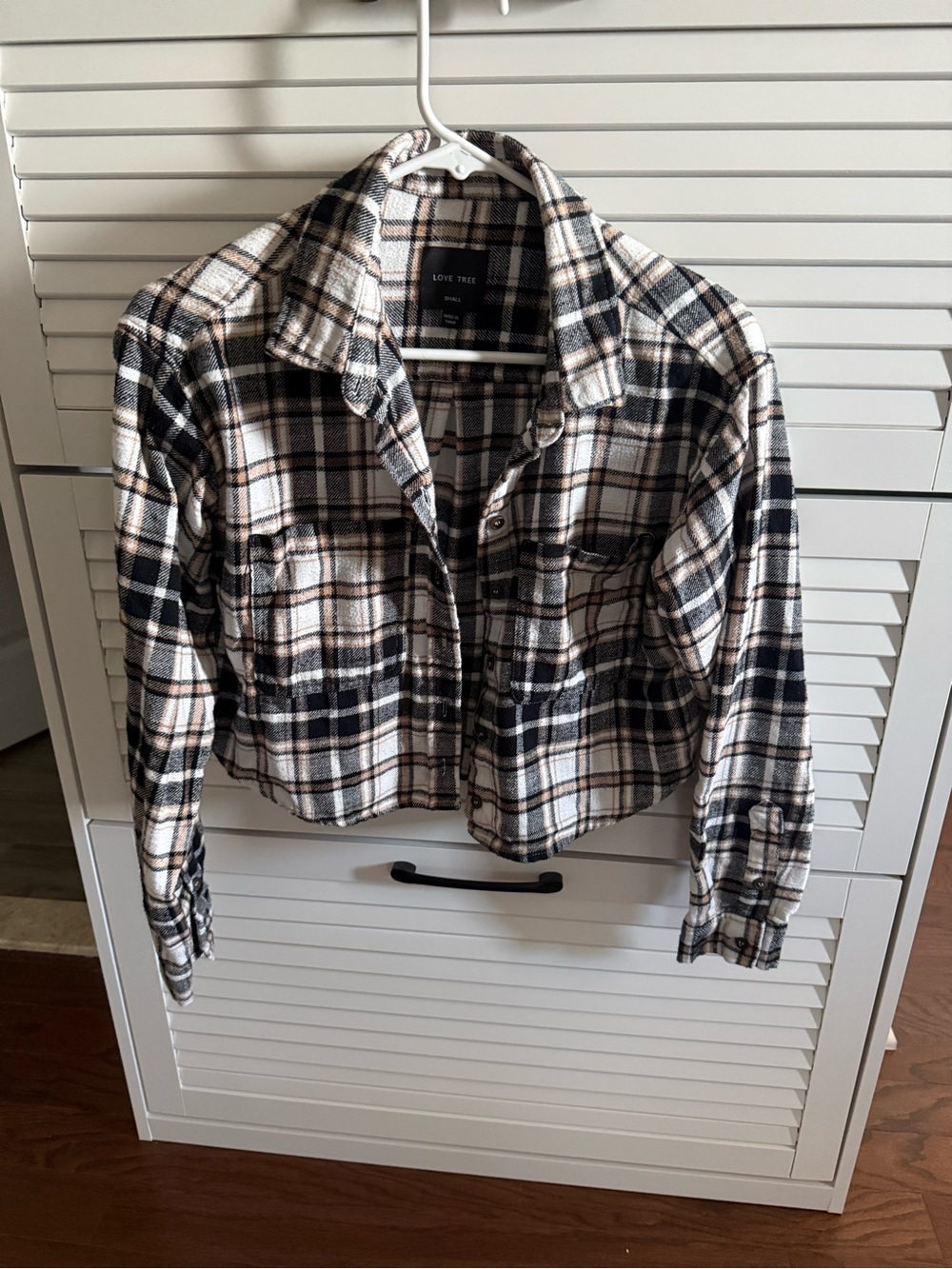 Love Tree Black, Cream & Brown Plaid Cropped Shacket